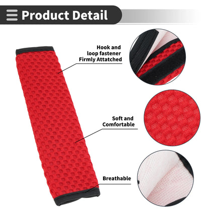 Set of 2 Red Seat Belt Cover Pads for Universal Fit (23cm)