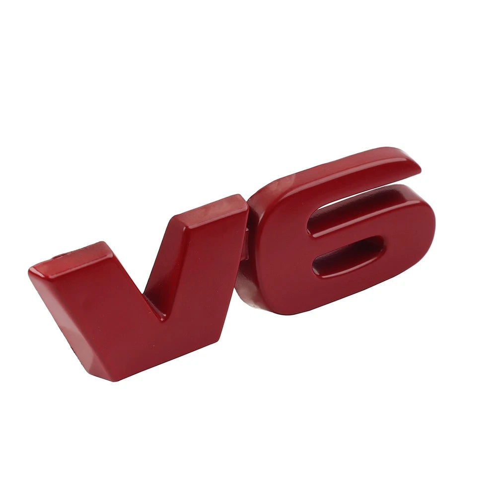V6 Metal Car Fender Trunk Engine Emblem Badge Red for Universal Fit