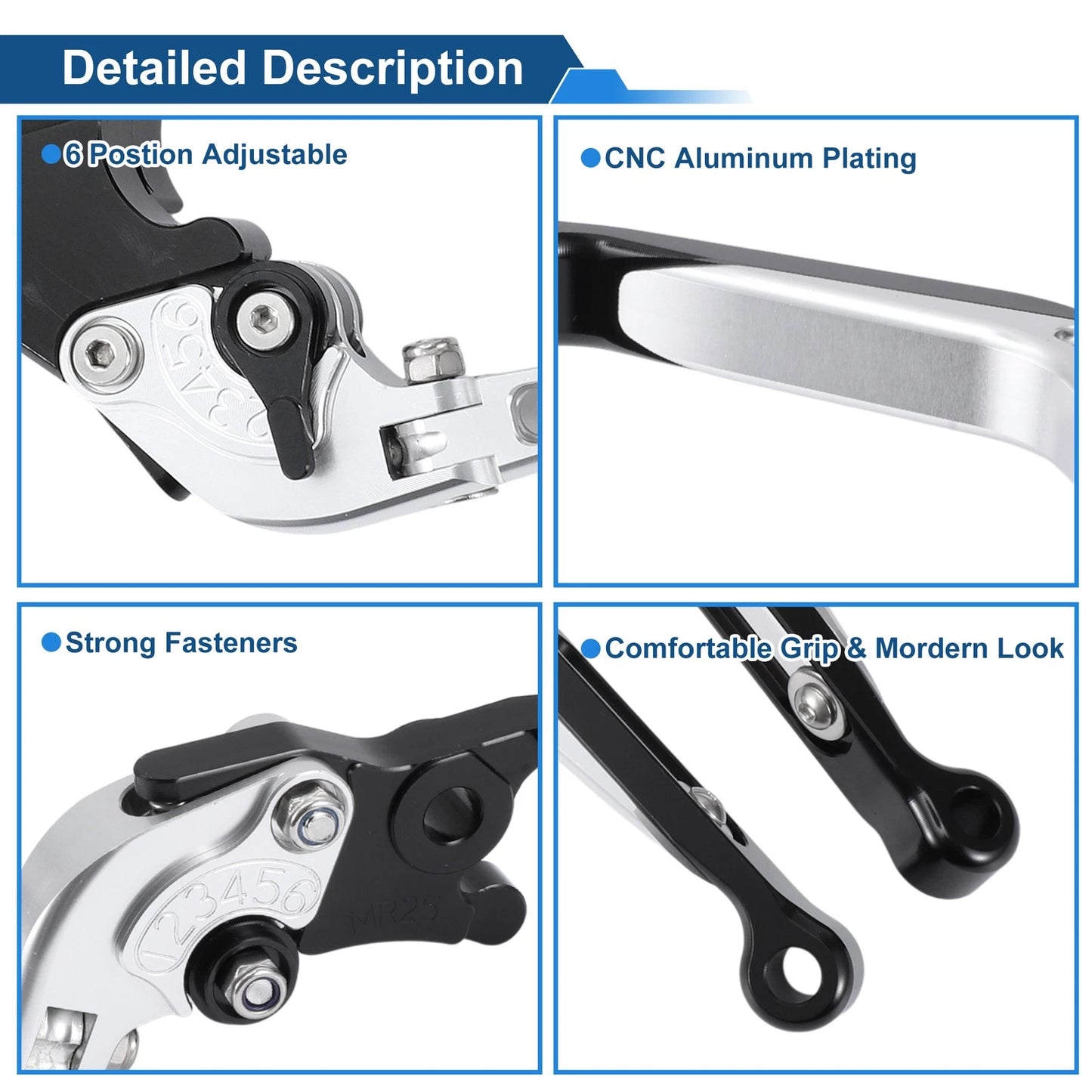Adjustable Brake Clutch Levers for Yamaha MT125 (2014–2023) - Silver Black