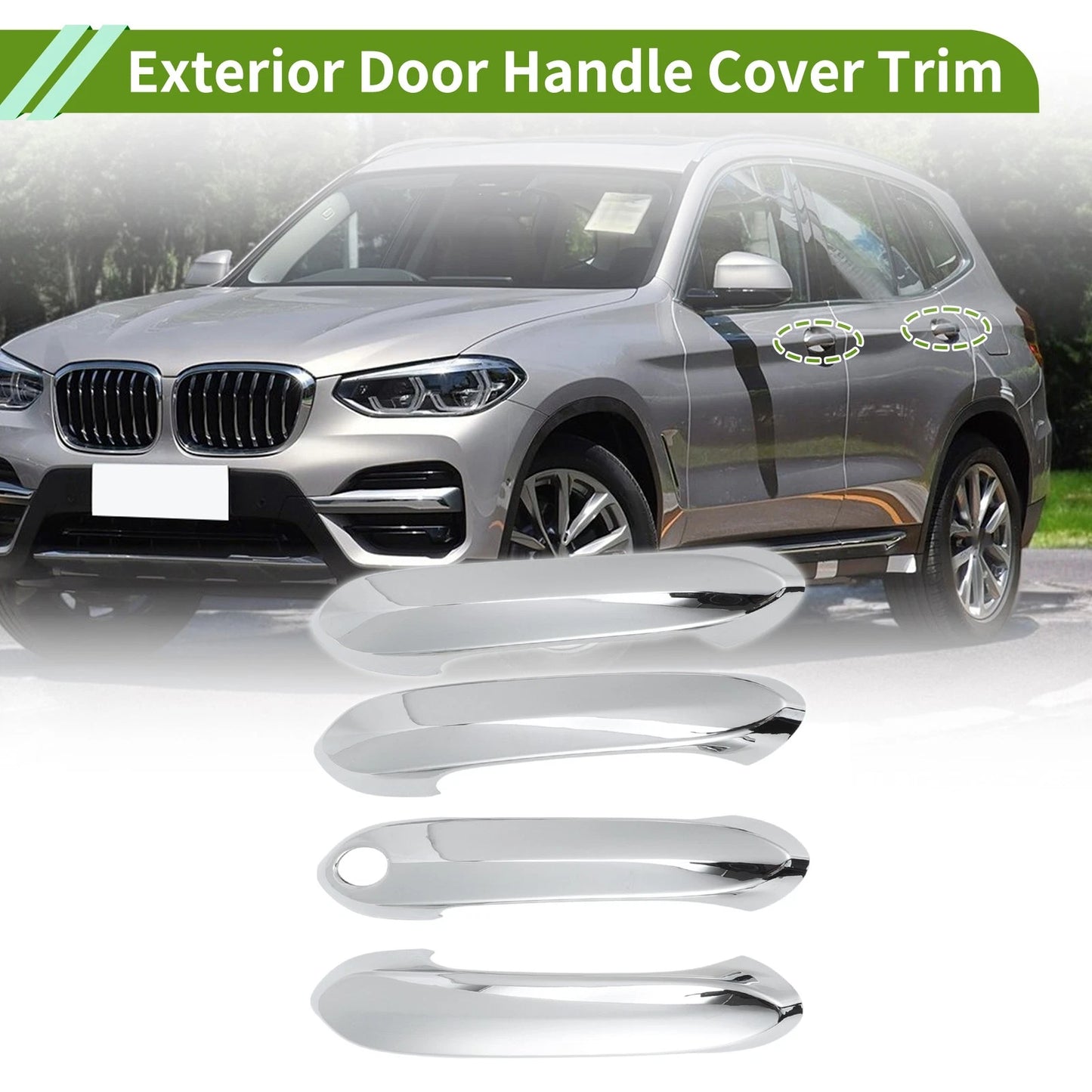Exterior Door Handle Cover Trim for BMW X3 (2018–2022) Silver Tone
