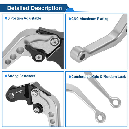 Set of 2 Long Brake Clutch Levers for Honda CB919 (2002–2007) Silver Tone