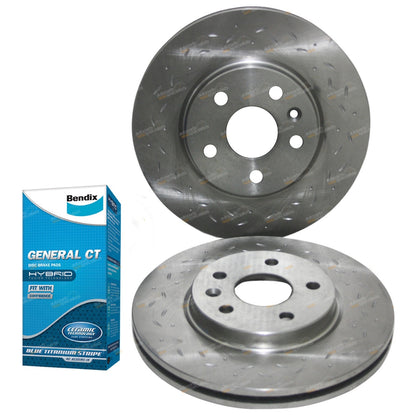 Set of 2 Slotted Dimpled Front Disc Rotors + Brake Pads for Cruze JG JH (2009–2014)