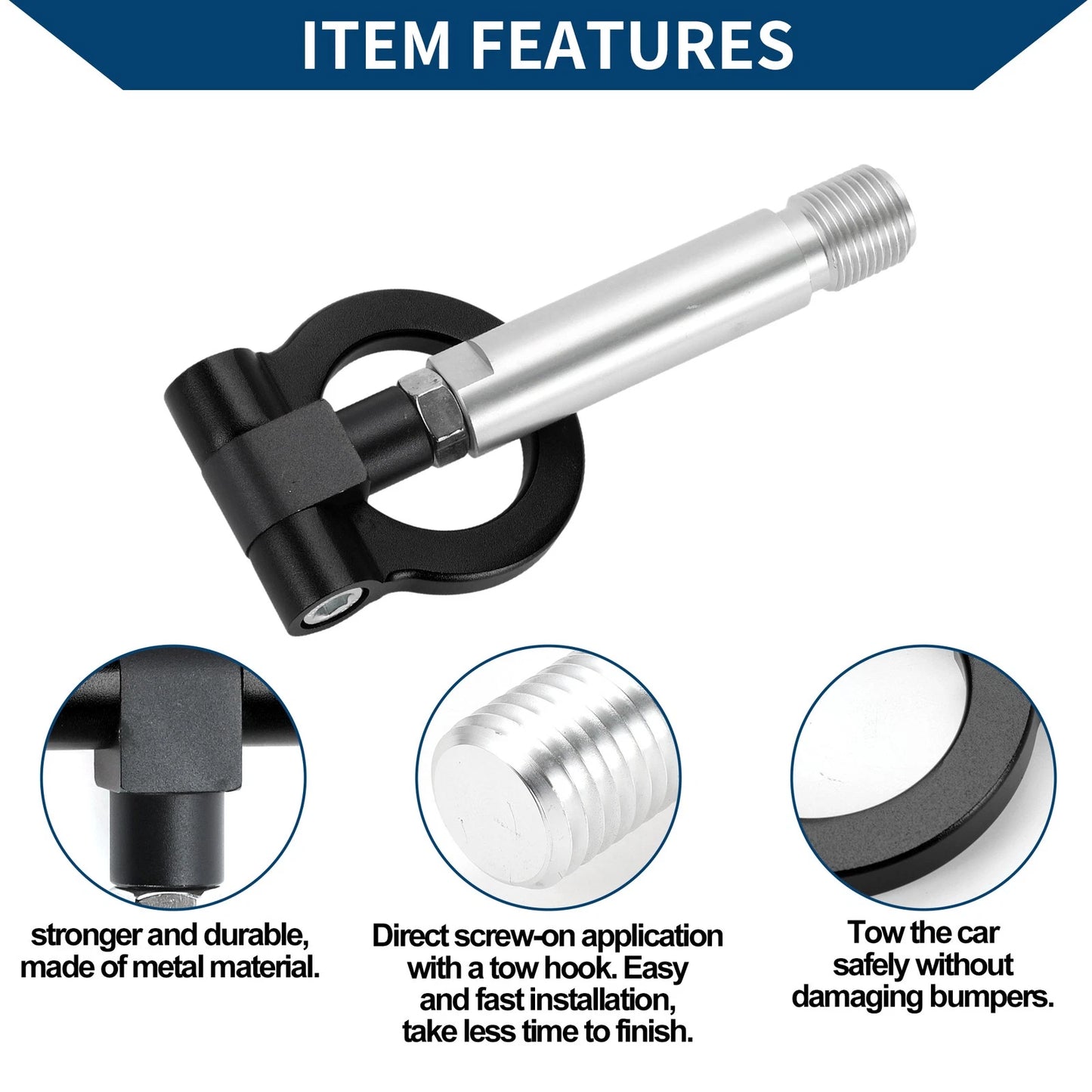Tow Hook for Toyota Yaris (2023) - Metal Ring, Black