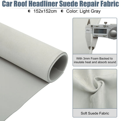 Suede Headliner Fabric 60" x 60" Foam Backed for Car RV (DIY Repair) Light Gray