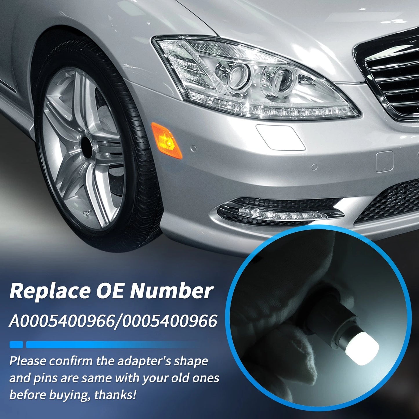 2X Side Marker Light Bulb Socket Wire w/ LED for Mercedes C-Class E-Class