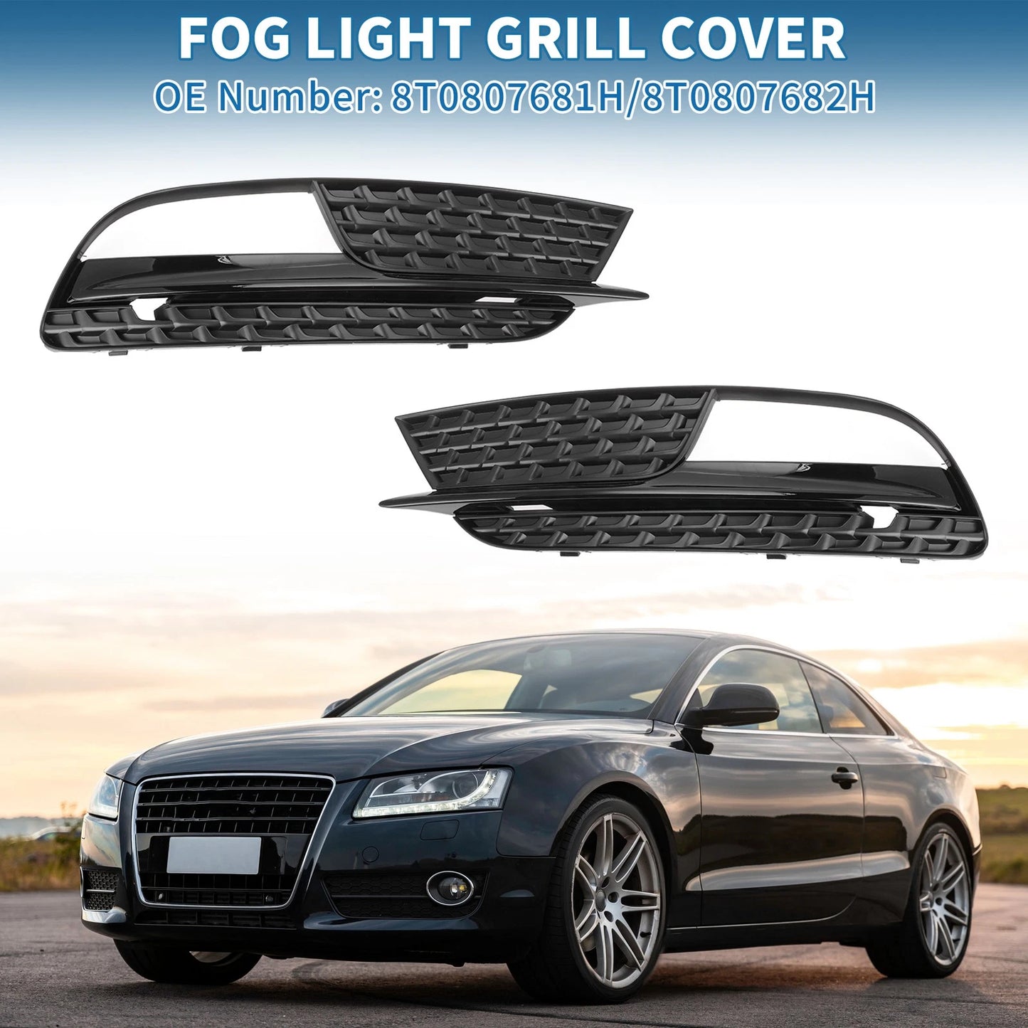 1 Pair Fog Light Grills for Audi A5 (2013–2017) No. 8T0807681H/8T0807682H Black