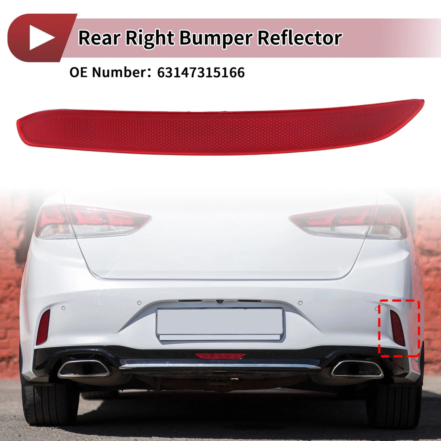 Rear Right Bumper Reflector No.63147315166 for BMW 3 Series GT (2013–2016)