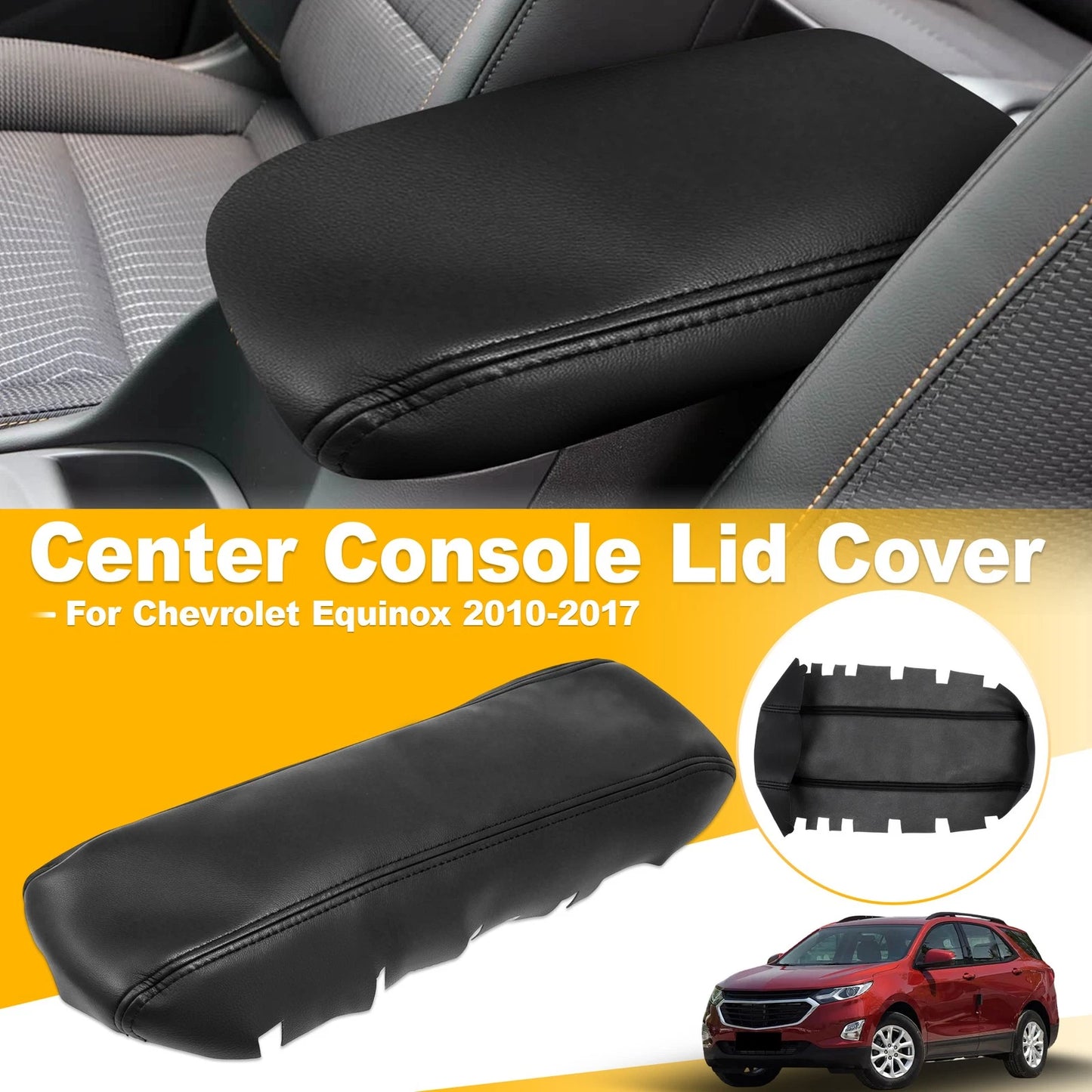 Leather Center Console Lid Armrest Cover Trim for Chevy Equinox (2010–2017)