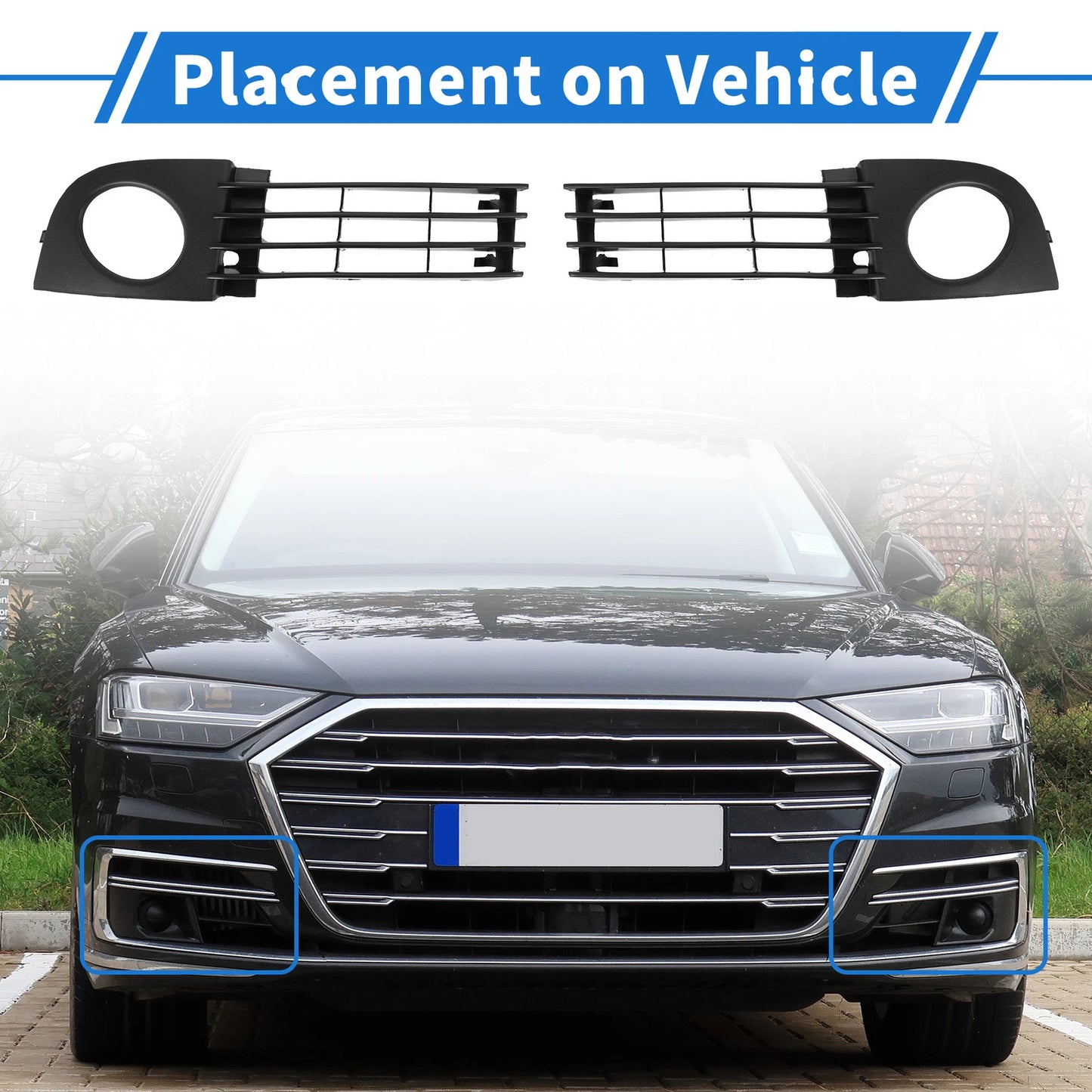 1 Pair Fog Light Grills for Audi A6 C5 (2002–2005) No. 4B0807682T/4B0807681T