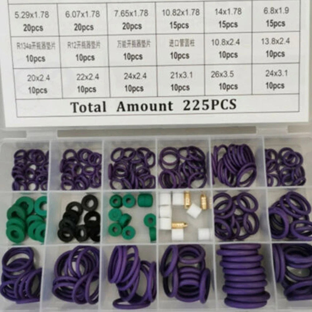 O-Ring Gasket Kit 225pcs for Car AC Compressor