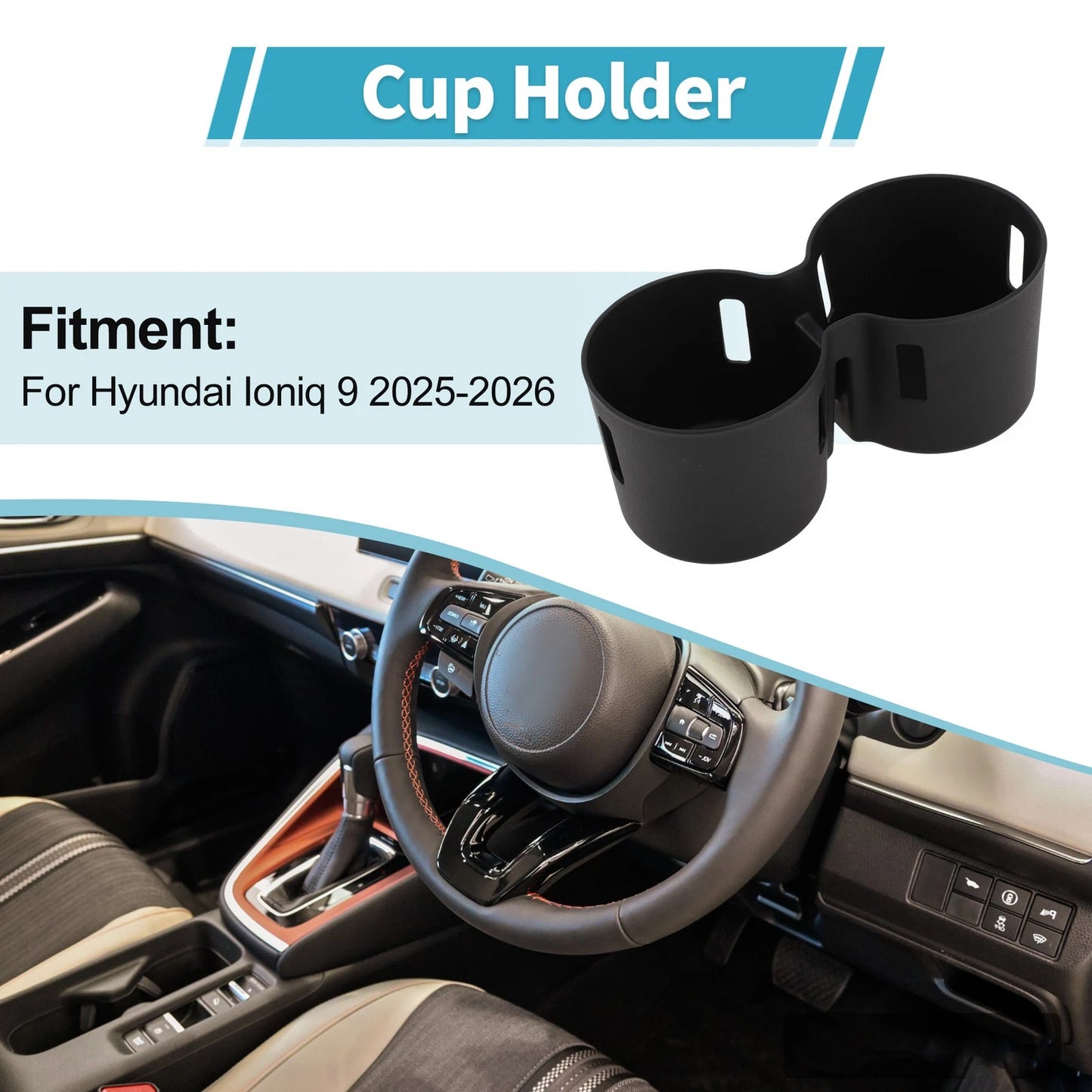Center Console Cup Holder Organizer for Hyundai Ioniq 9 (2025–2026) TPE Black