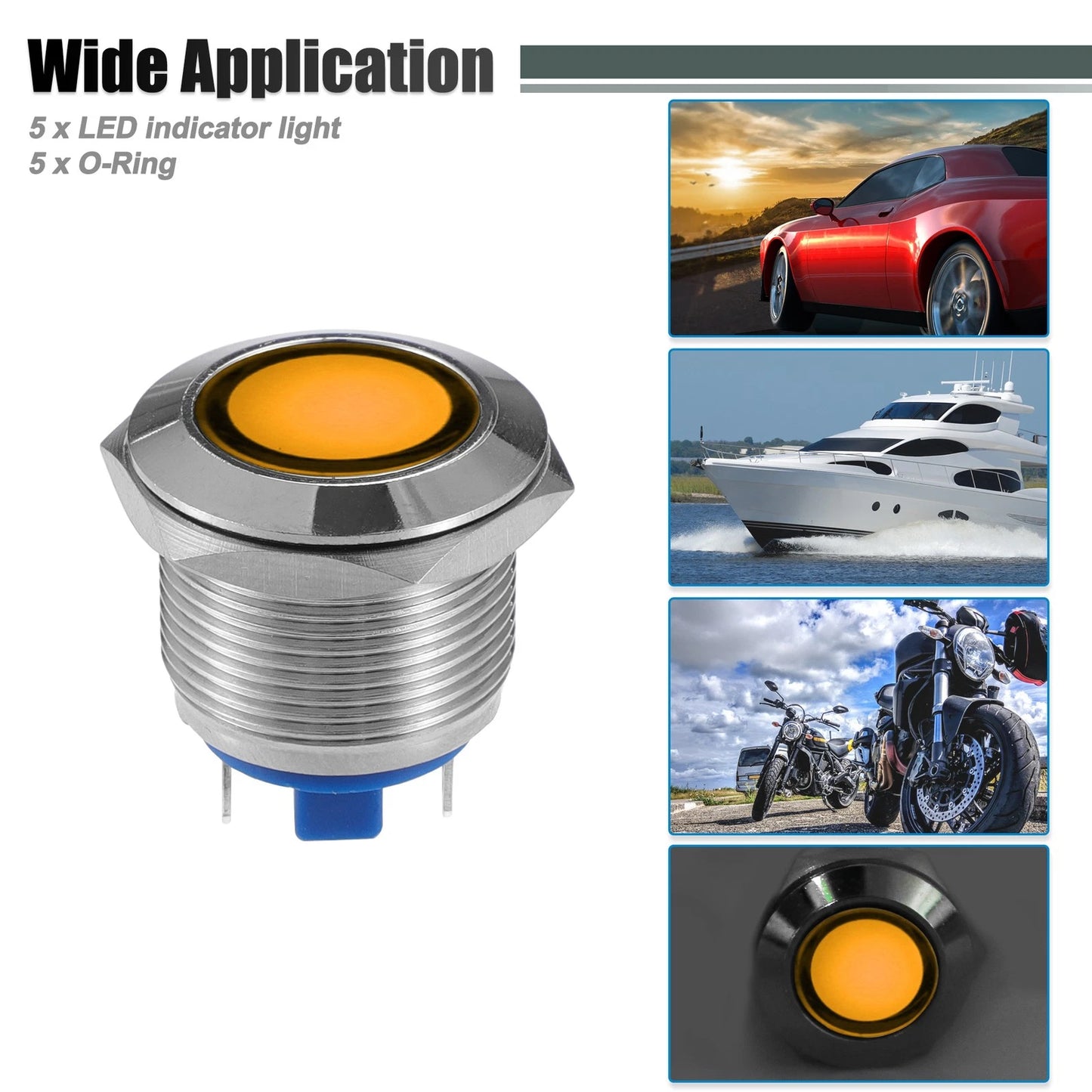 5 Pcs LED Indicator Light for Car (19mm, 230V, Yellow)