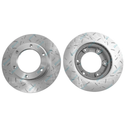 2 x Front Drilled & Slotted Disc Rotors & Brake Pads for Toyota 80 Series (90-92)
