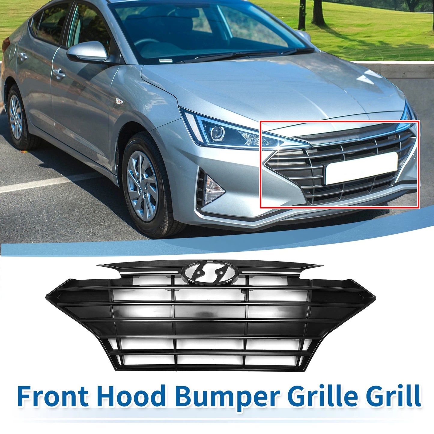 Front Upper Bumper Grille for Hyundai Elantra (2019–2020) No.86350F2BB0 Black