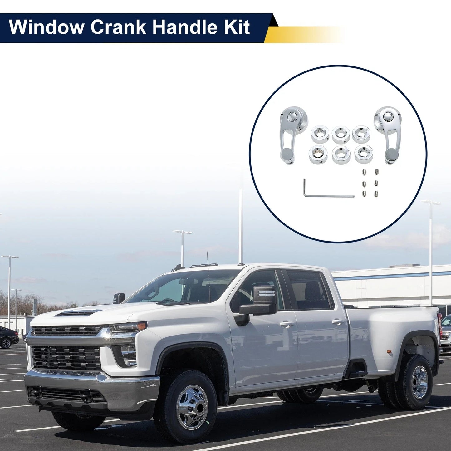 Car Door Window Crank Handle for Chevy, Ford, Chrysler - Silver Tone
