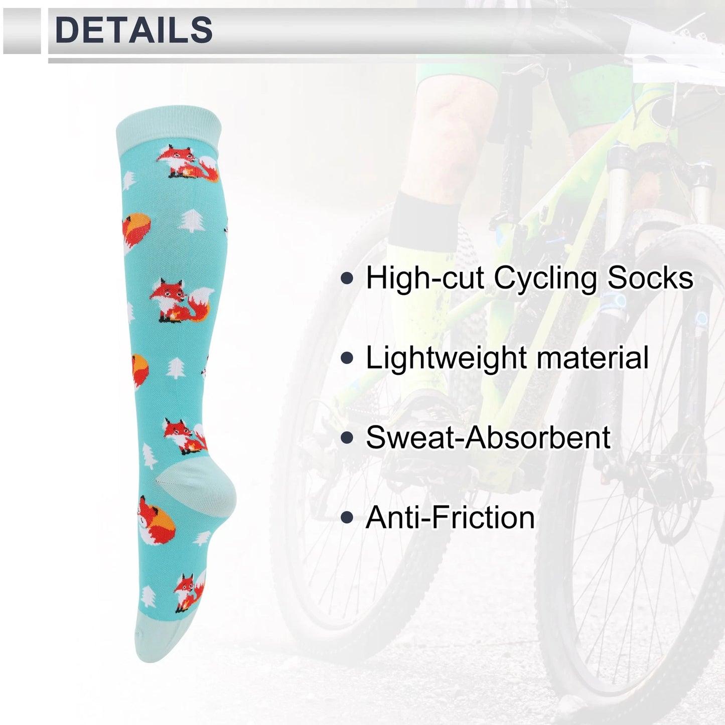 Cycling Socks Size L Sweat-Absorbent Anti-Friction High-Cut Blue