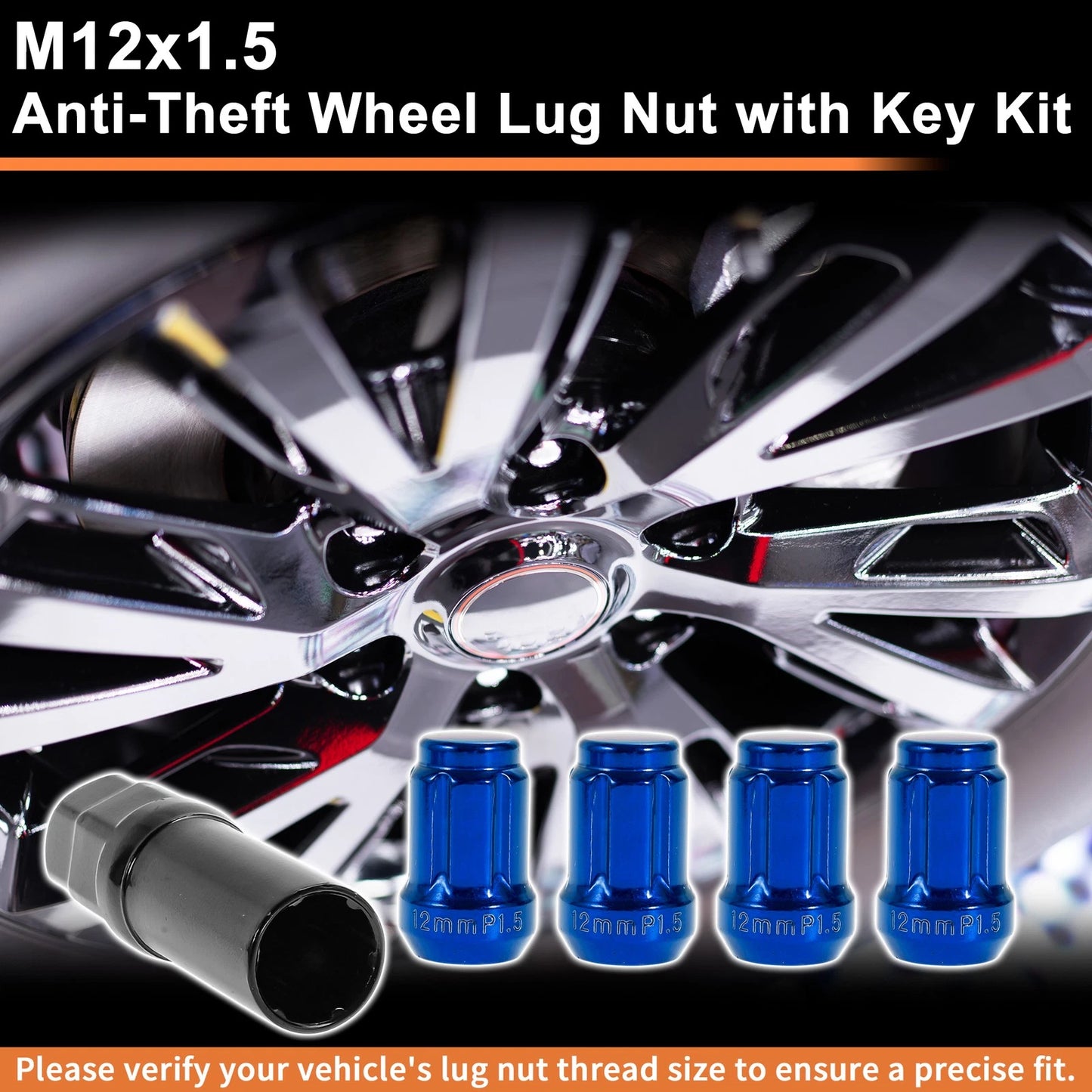 M12x1.5 Tire Wheel Locking Nut Set with 1 Socket Key for Honda Toyota
