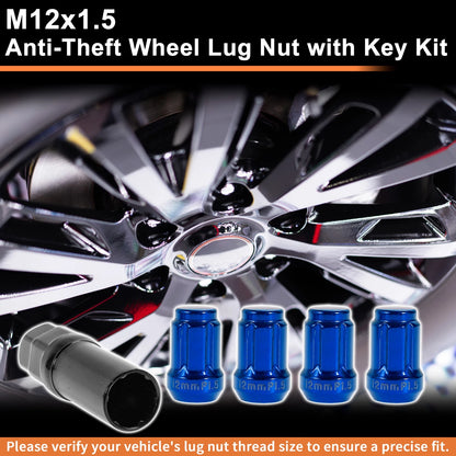 M12x1.5 Tire Wheel Locking Nut Set with 1 Socket Key for Honda Toyota