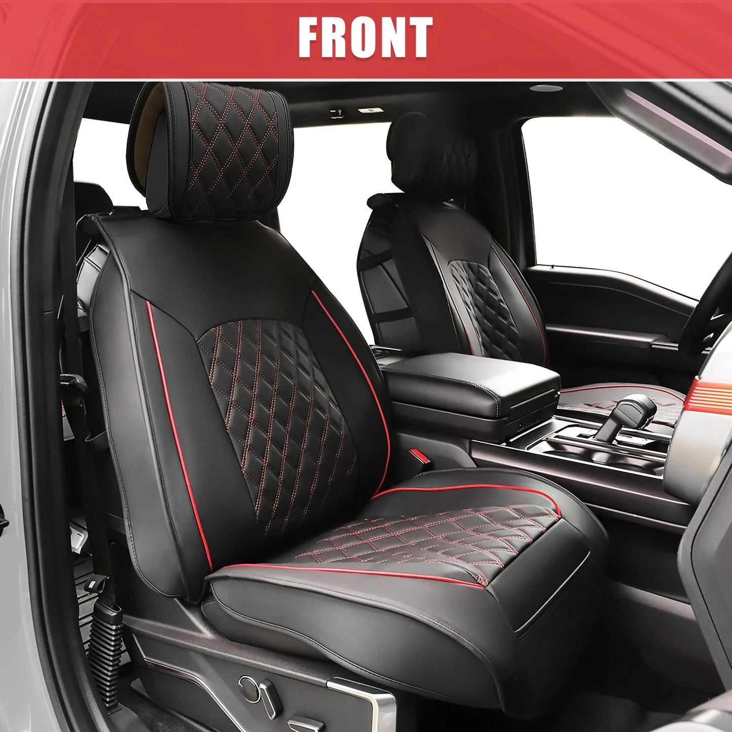 Set of 2 Front Seat Covers for Ford F-150  Black Red