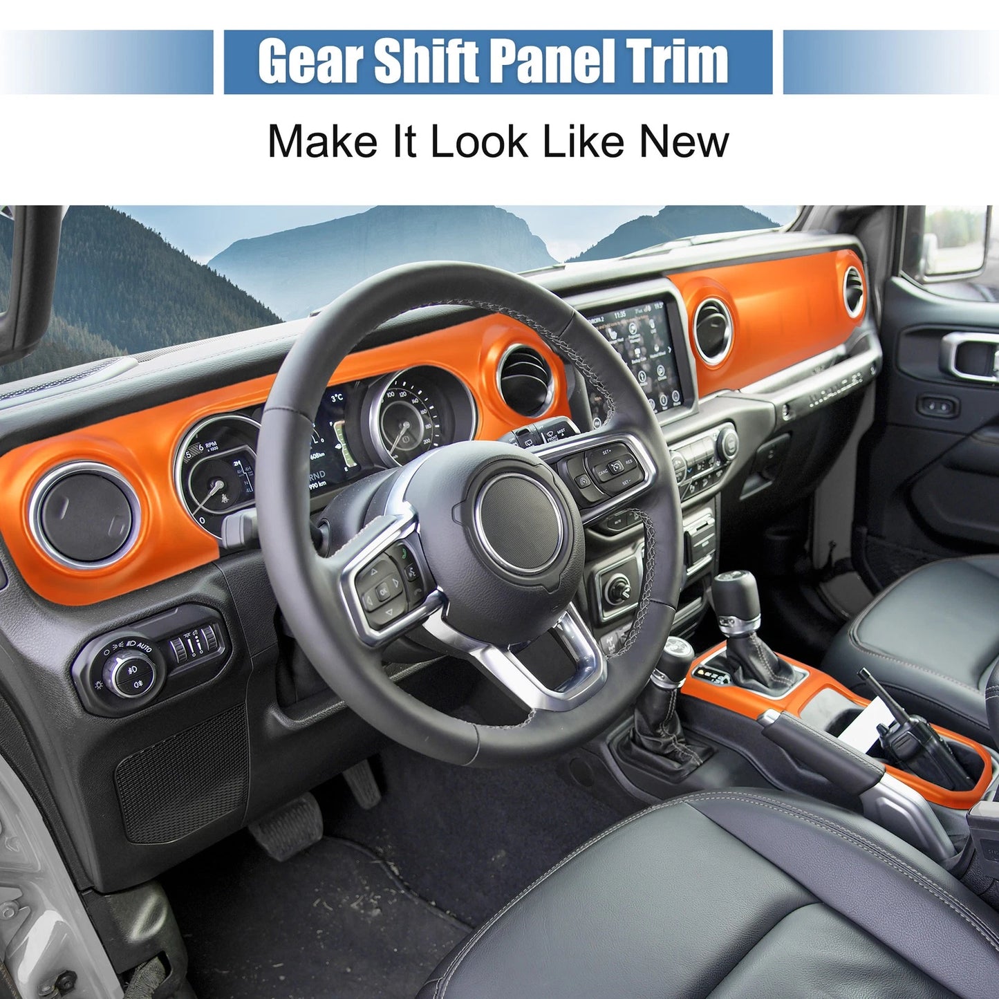3pcs Dashboard Gear Shift Panel Cover for Jeep Wrangler JL/JLU Gladiator JT (2018–2023)