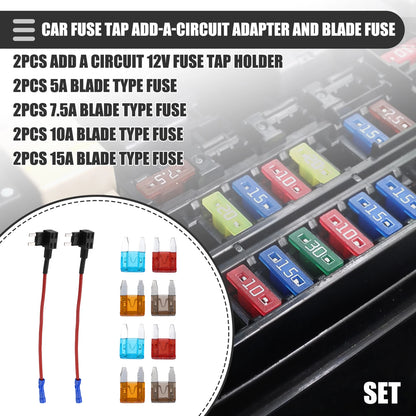 Set of 1 Circuit 12V Mini Fuse Tap w/ 5A 7.5A 10A 15A ATM APM Blade Fuse