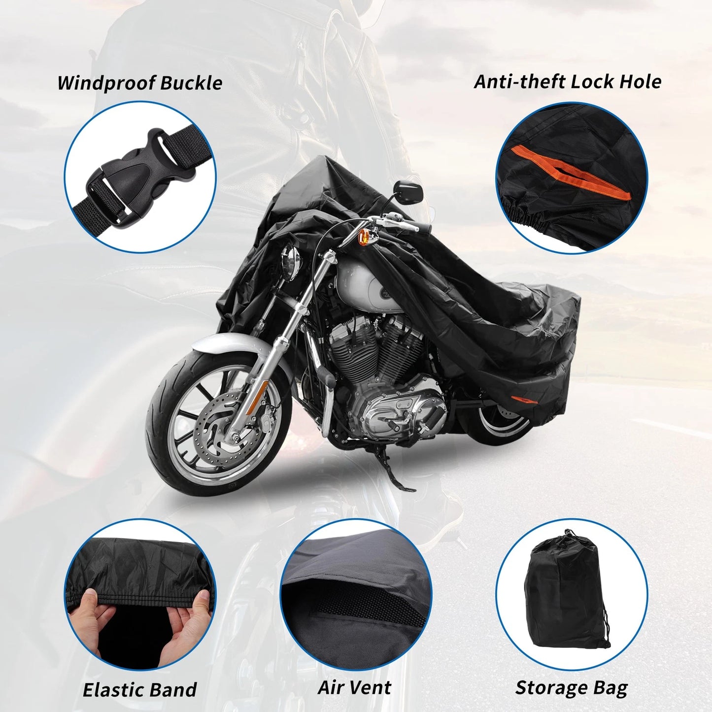 Motorcycle Cover 210D-PU Black for Kawasaki Ninja 400 (2018–2023)