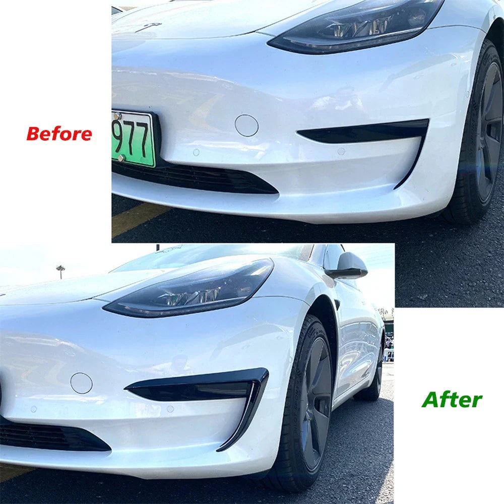Black Front Bumper Side C Canards Covers Trim for Tesla Model 3 (2017–2023)