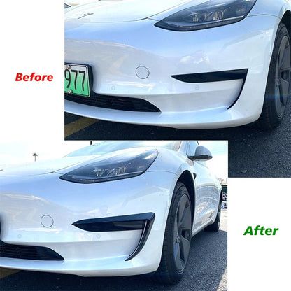 Black Front Bumper Side C Canards Covers Trim for Tesla Model 3 (2017–2023)