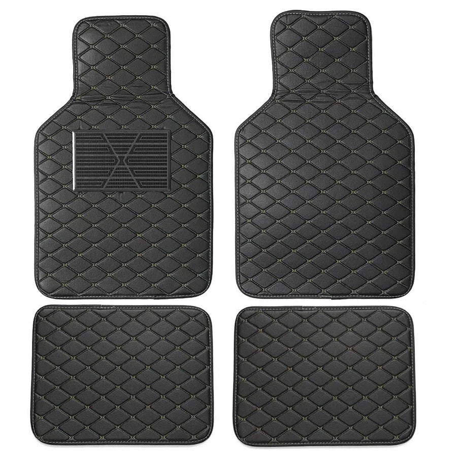 4 x Car Floor Mats Waterproof PU Leather Black & Beige