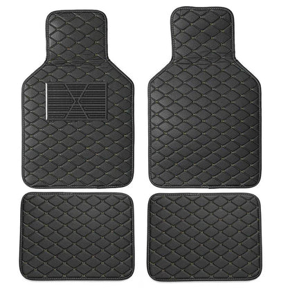 4 x Car Floor Mats Waterproof PU Leather Black & Beige