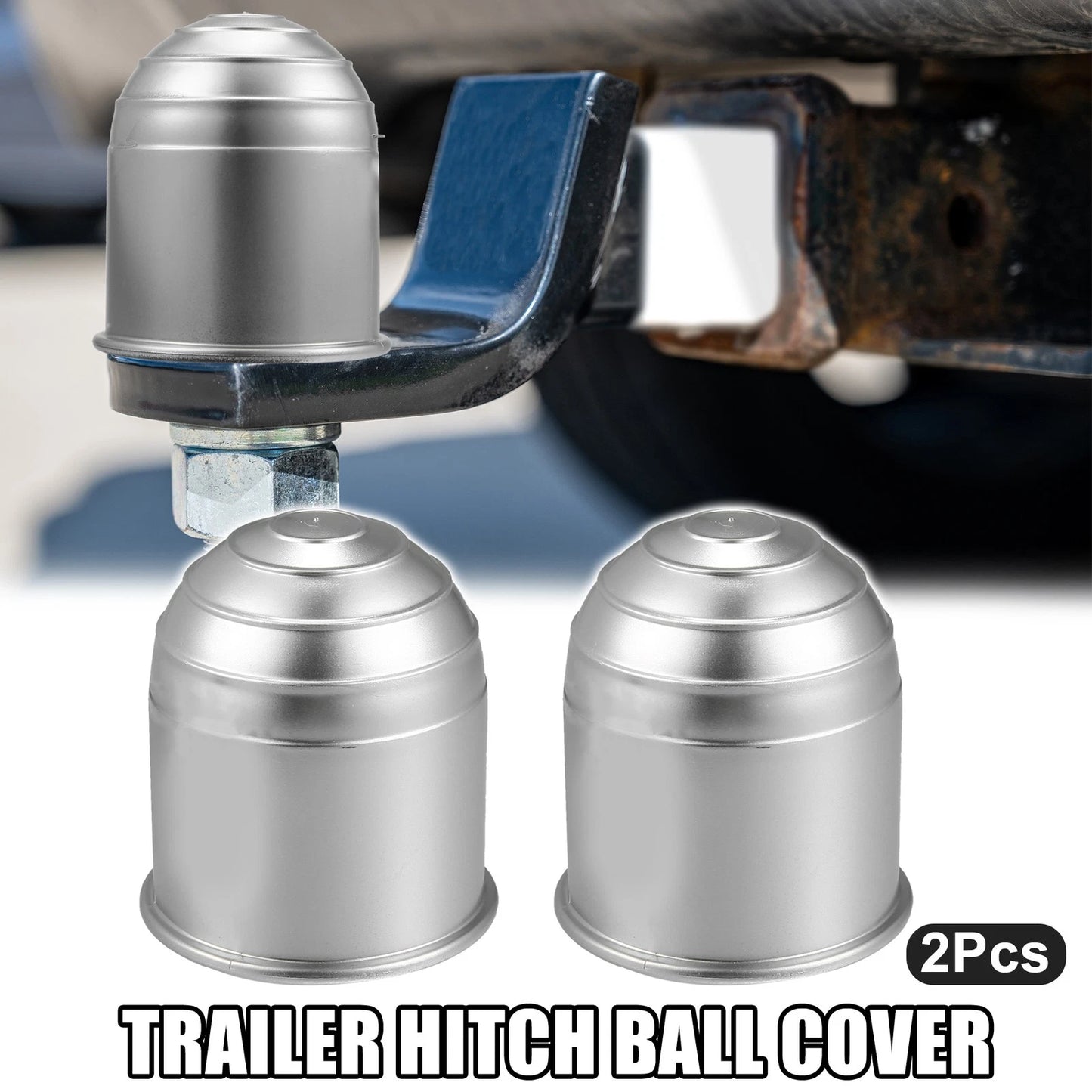 2X Universal Trailer Hitch Ball Cover 50mm ID Silver Tone