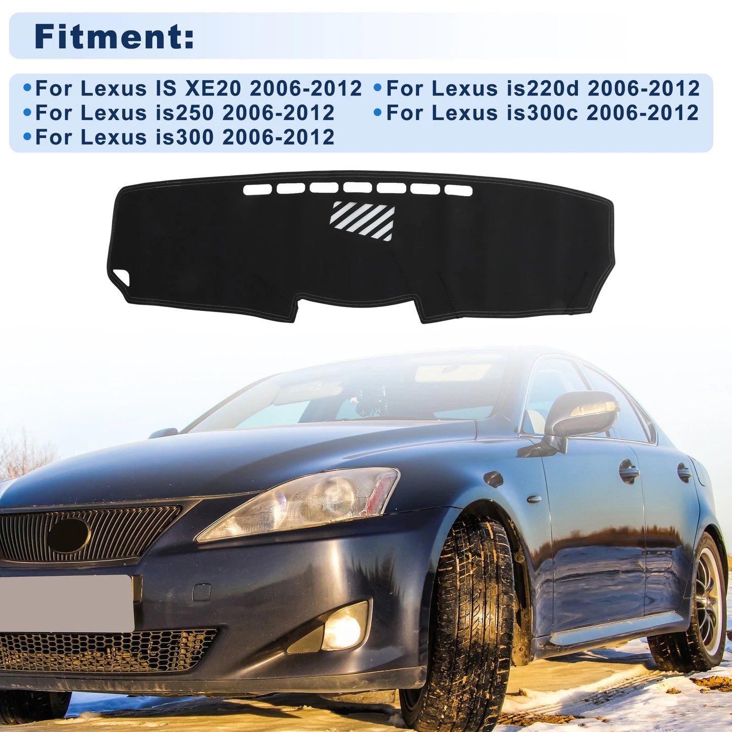 Dash Cover for Lexus IS XE20 (2006–2012) Faux Leather Black with White Line