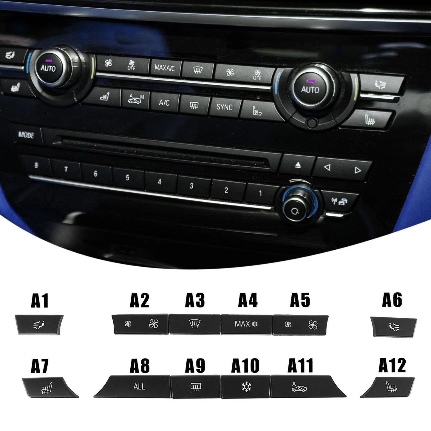 12pcs Air Conditioning Control Switch Button Cap Cover for BMW 5/6/7 Series
