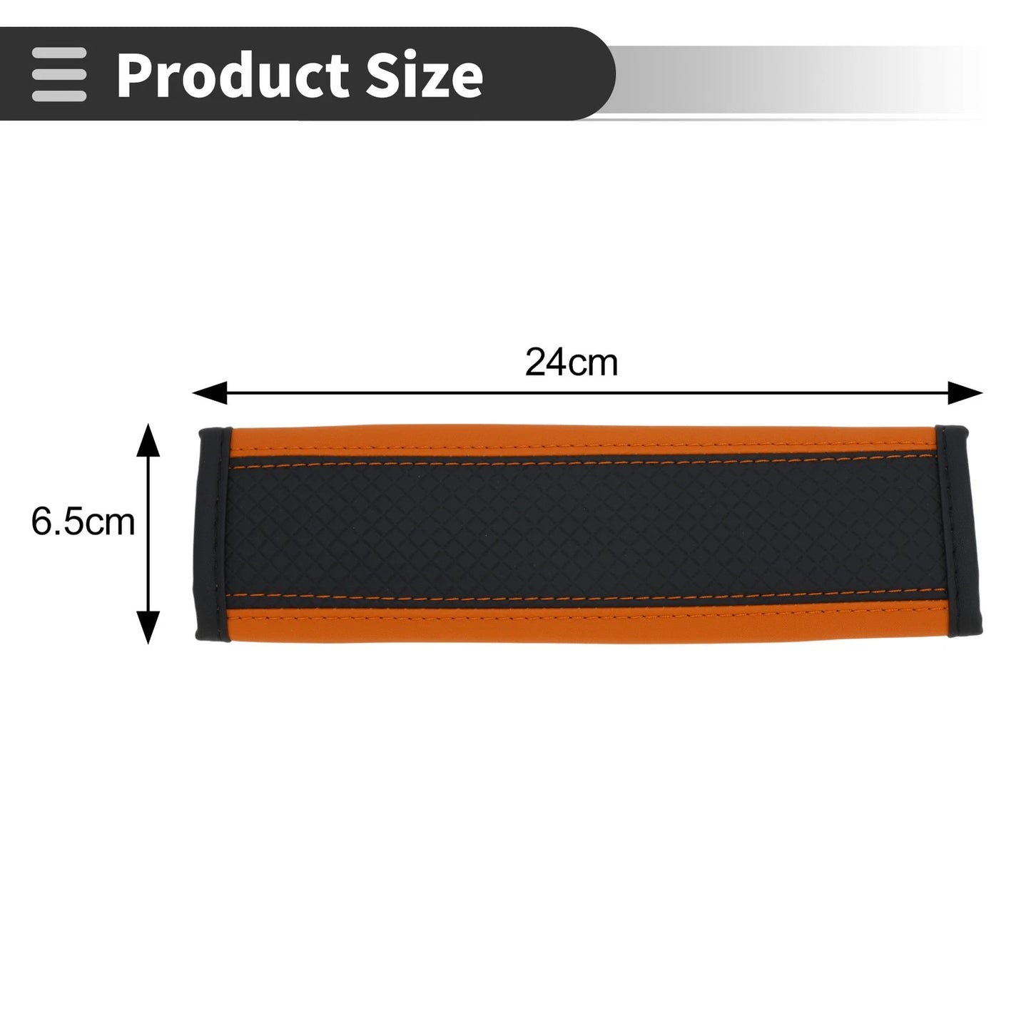Set of 2 Black Orange Faux Leather Seat Belt Cover Pads for Universal Fit