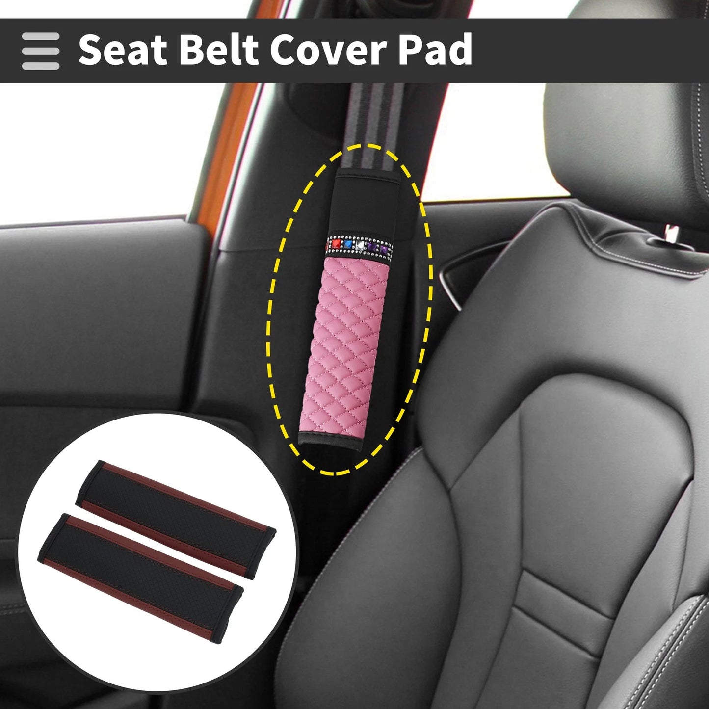 Set of 2 Black Faux Leather Seat Belt Cover Pads for Universal Fit