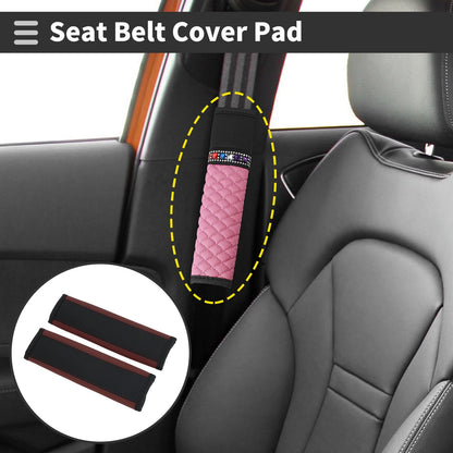 Set of 2 Black Faux Leather Seat Belt Cover Pads for Universal Fit