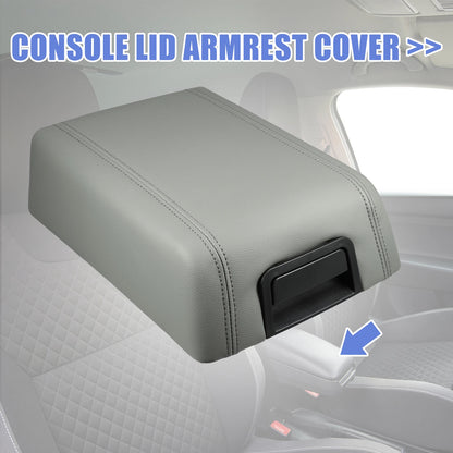 Center Console Lid Armrest Cover for Ford F-150 (2015–2023) Gray Faux Leather