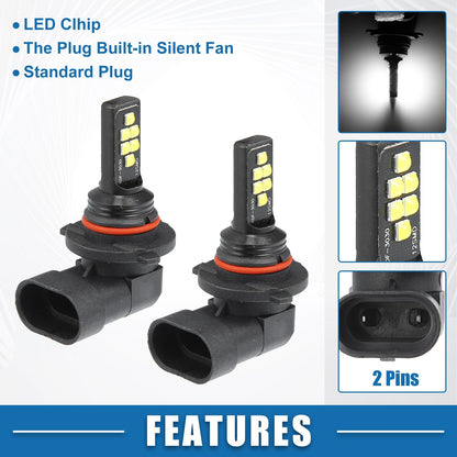Set of 2 9006 LED Fog Light Bulbs 80W 3030 Chips for Auto