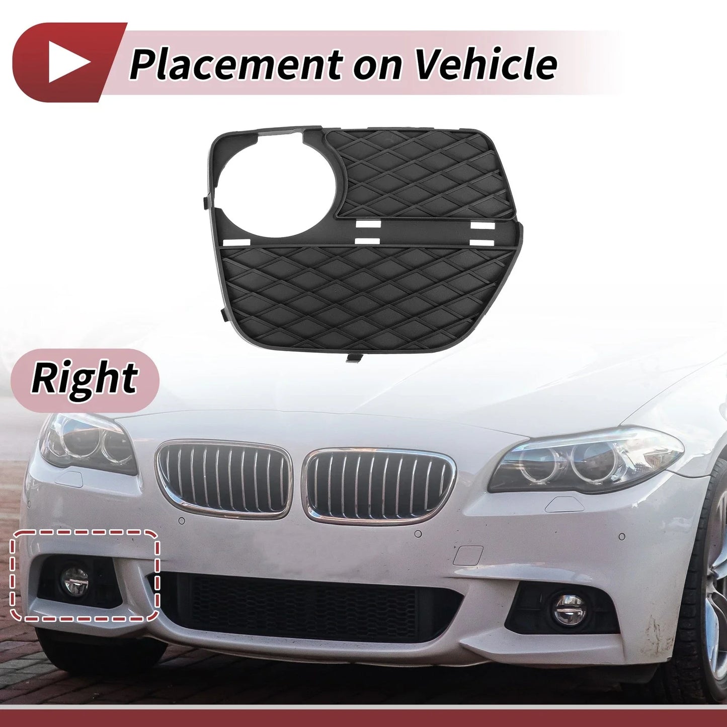 1 x Car Front Right Fog Light Grill for BMW X6 (2012-2014) Black
