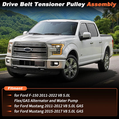 Drive Belt Tensioner Assembly with Pulley for Ford Mustang F-150 (BR3E6B209HC)