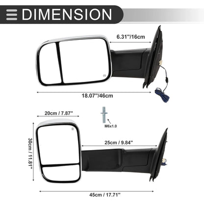 Tow Mirrors for Dodge Ram 1500 with Turn Signal Light Silver Tone 2 x
