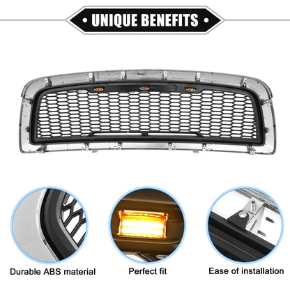 Front Grille Assembly with LED Lights for Dodge (Chrome, Silver Tone, Gloss Black)