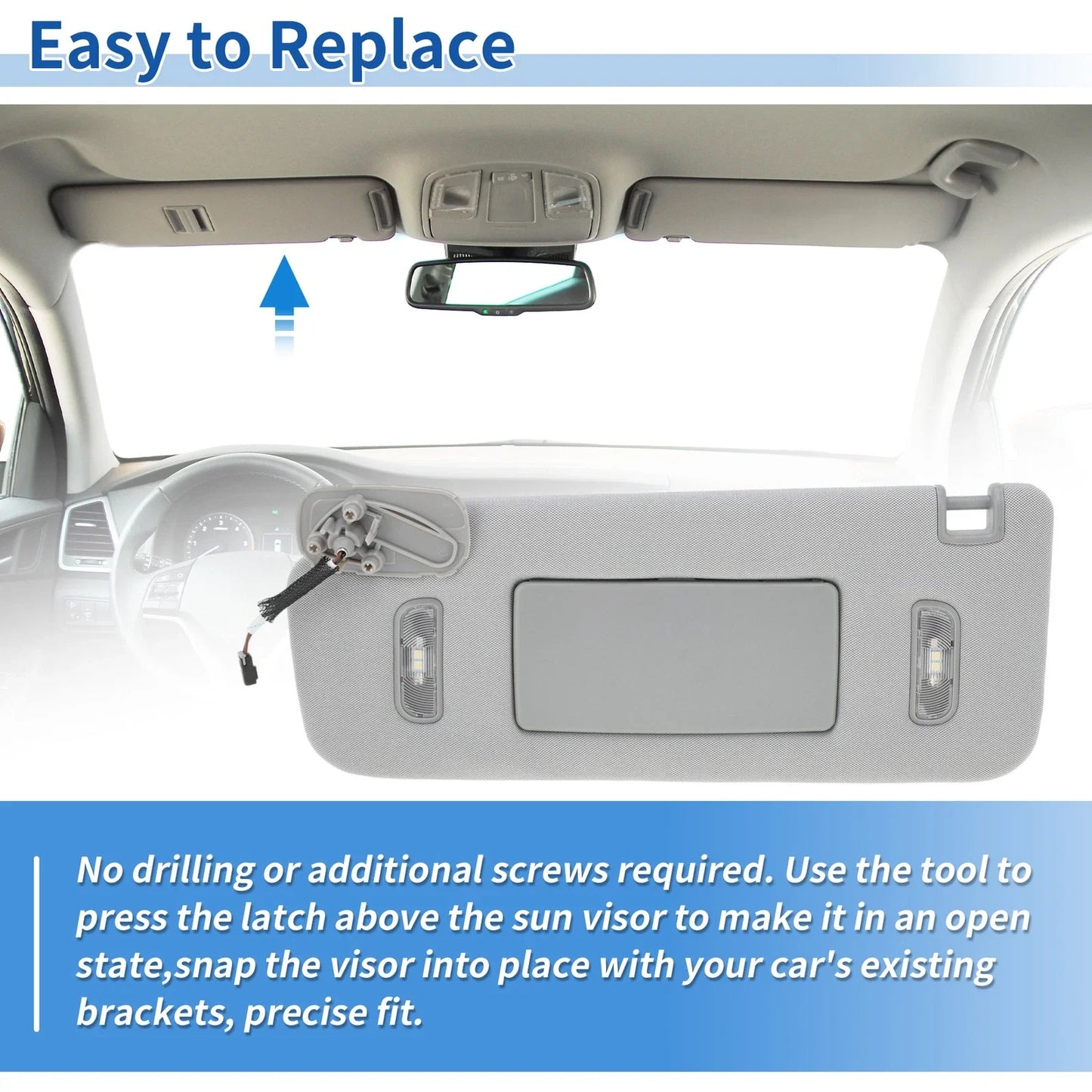 Left Side Sun Visor for Chevrolet Silverado 1500 2500 3500 (2015-2018) Gray