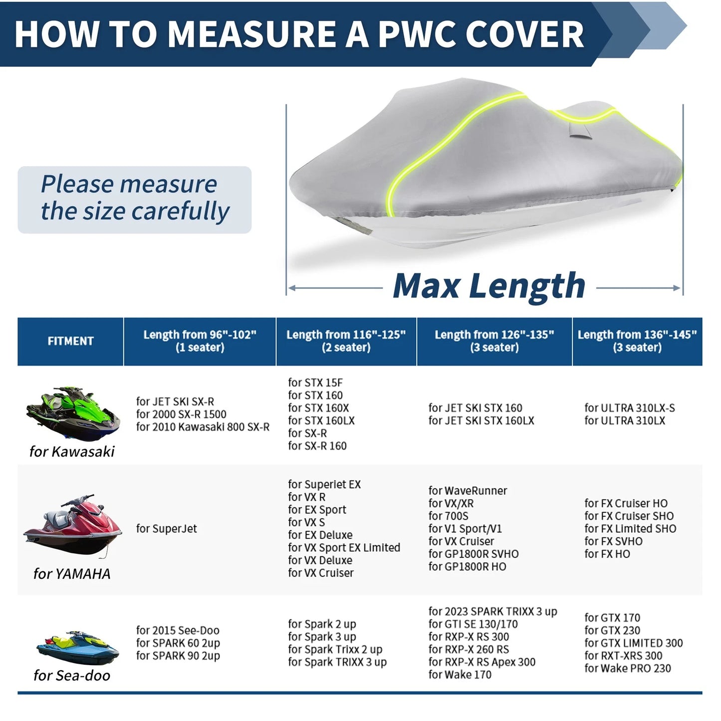 PWC Cover for Yamaha Jet Ski (96"-102") Waterproof