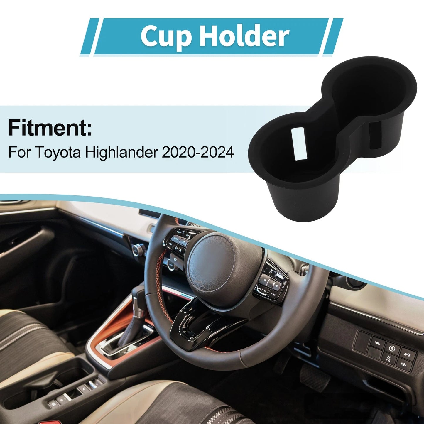 Center Console Cup Holder Organizer for Toyota Highlander (2020–2024) Black