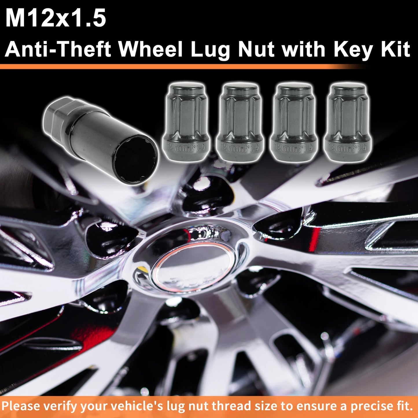 M12x1.5 Tire Wheel Locking Nut Set with 1 Socket Key for Honda Toyota