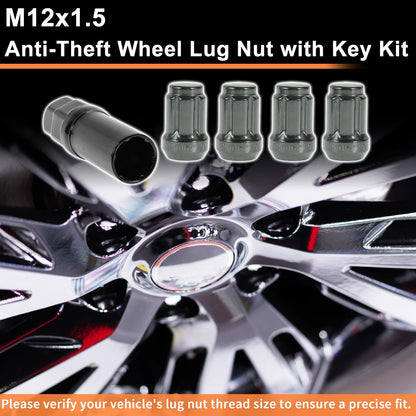 M12x1.5 Tire Wheel Locking Nut Set with 1 Socket Key for Honda Toyota
