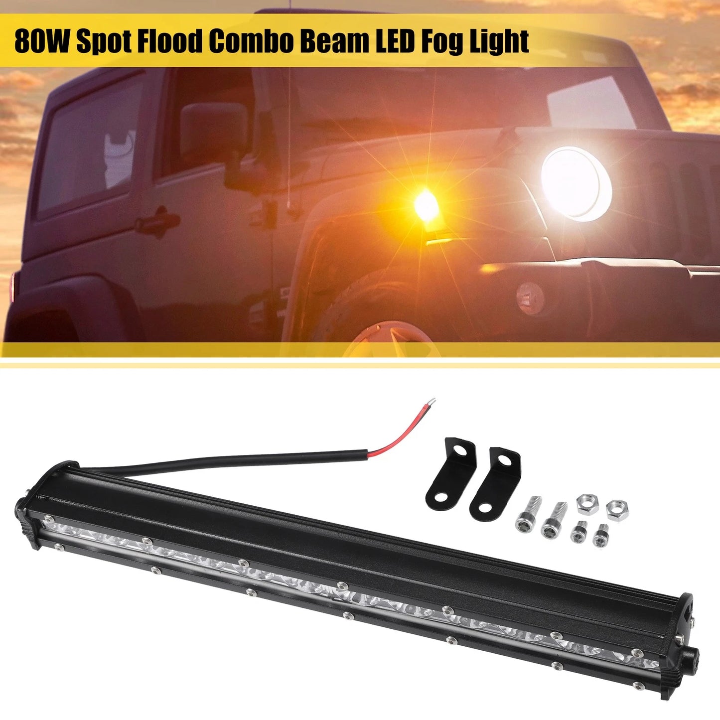 Set of 2 80W 12 Inch LED Fog Lights for Truck (Spot Flood Combo)