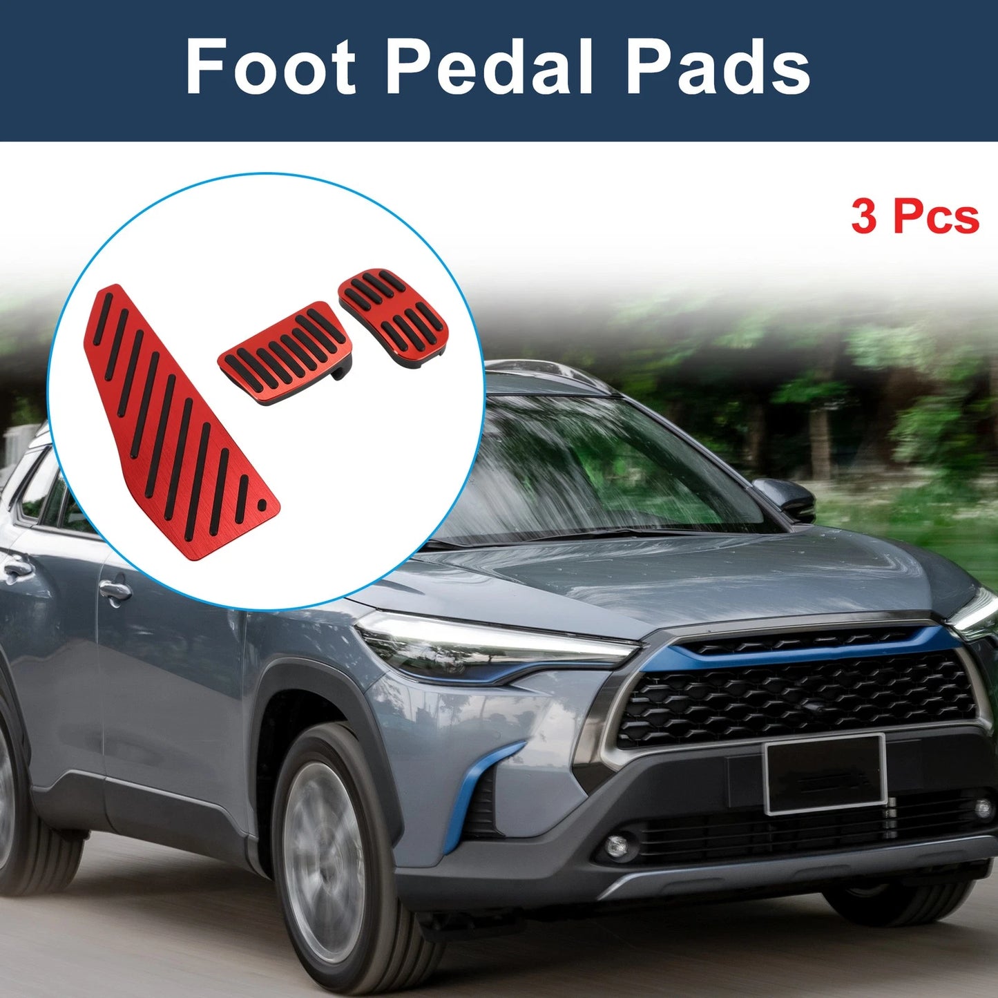 3 Pcs Automatic Foot Accelerator Pedal Covers for Toyota Corolla Cross (2018–2024) Red