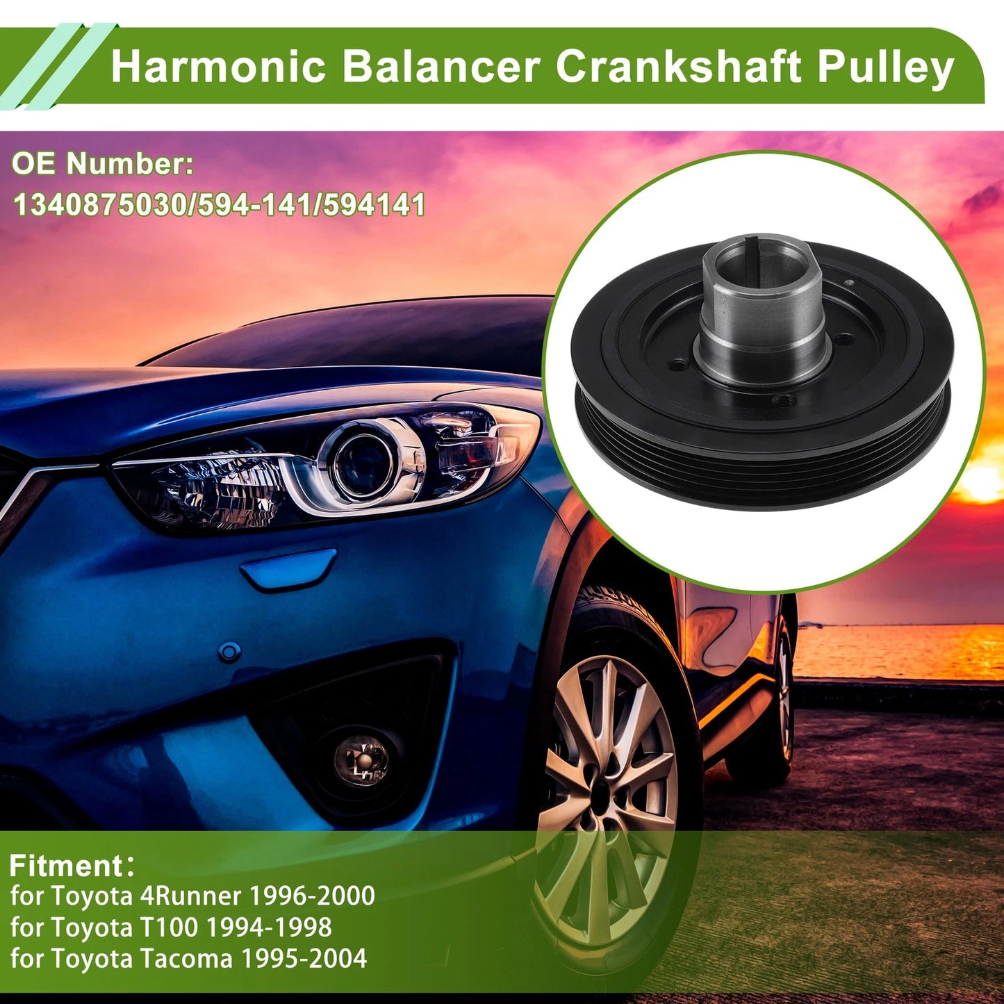 Harmonic Balancer Crank Pulley for Toyota 4Runner (13408-75030) Steel Black